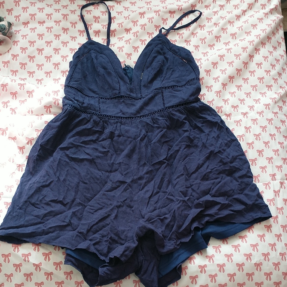 Altar'd State Deep Blue Lace Trim Chemise